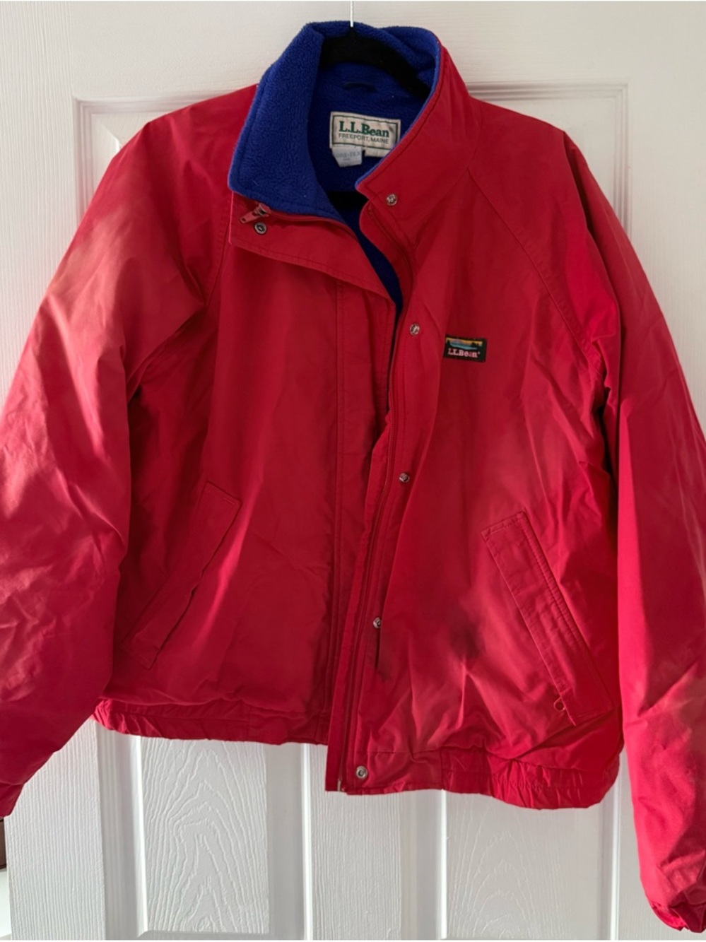 Vintage Distressed L.L.Bean Red Winter Jacket with Purple Fleece Interior